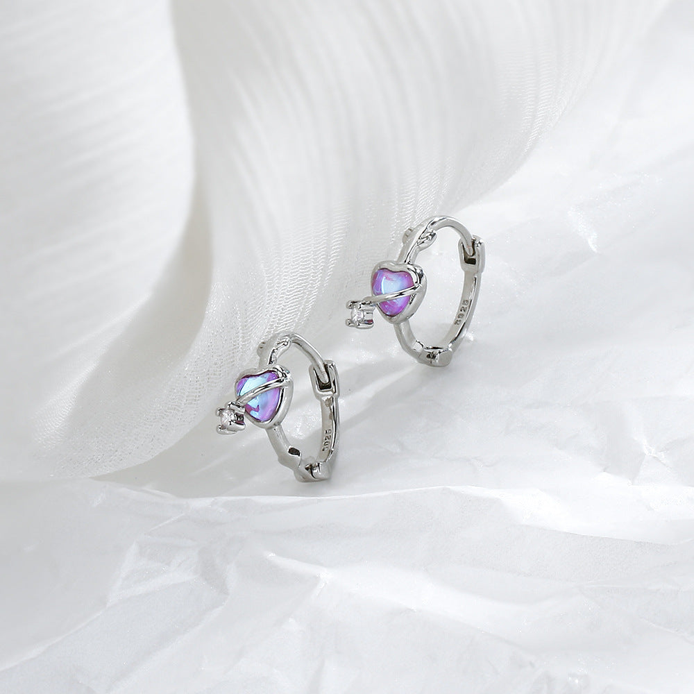 Purple Moonstone Love Heart Clip Exquisite Ear Buckle