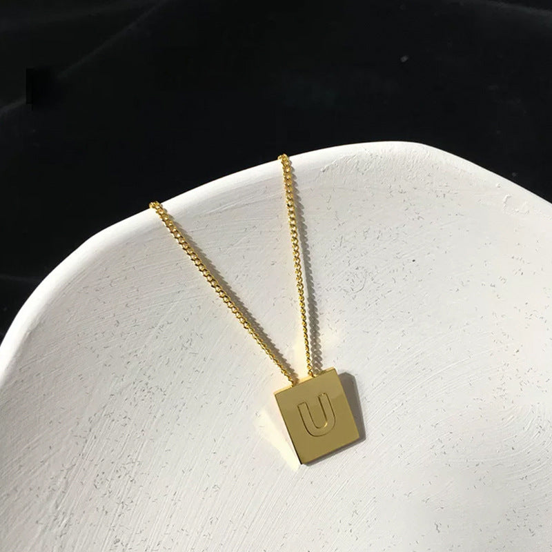 Letter Square Plate English Gold Female Clavicle Necklace