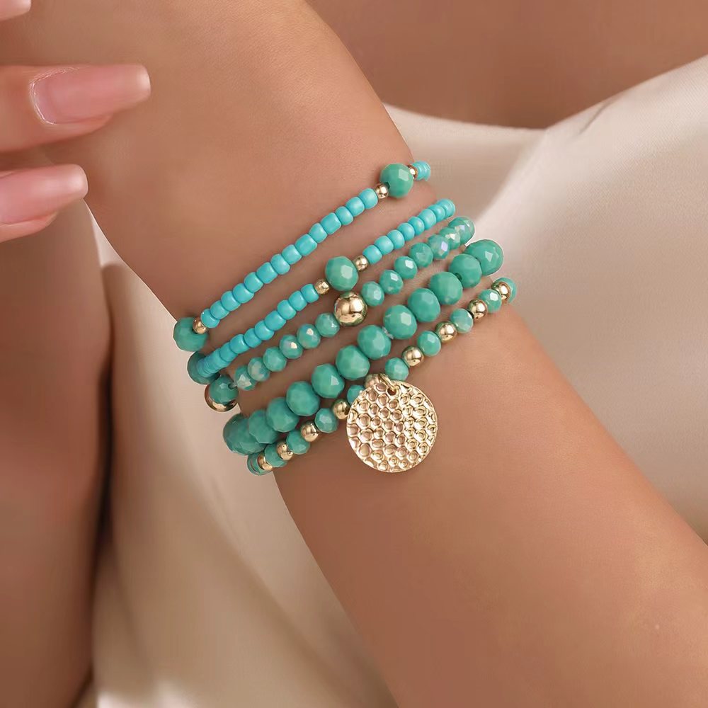 Trendy Women's Bohemian Turquoise Acrylic Twin Bracelet