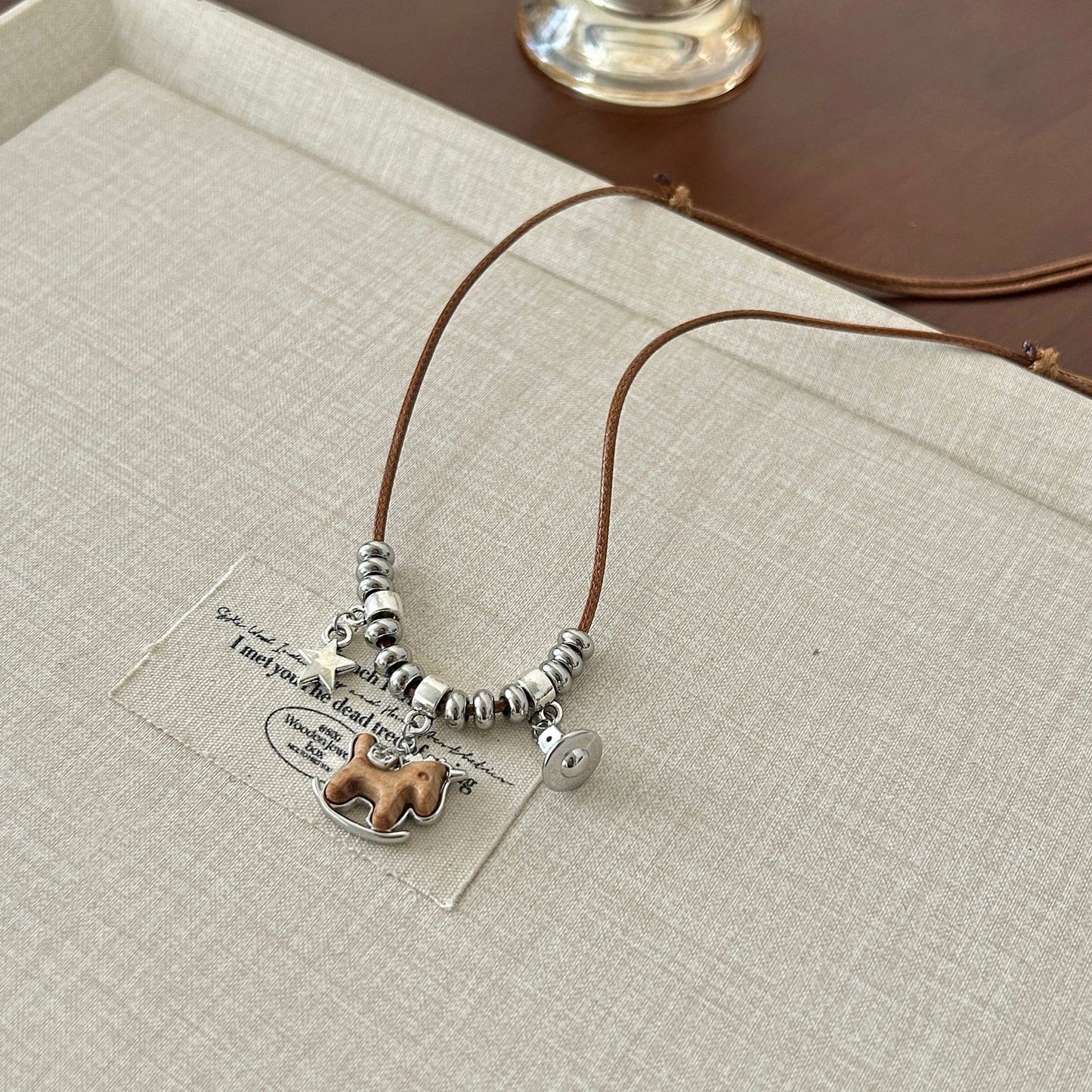 Women's Wooden Pony Retro Drawable Long Sweater Chain Horse Life Light Necklace
