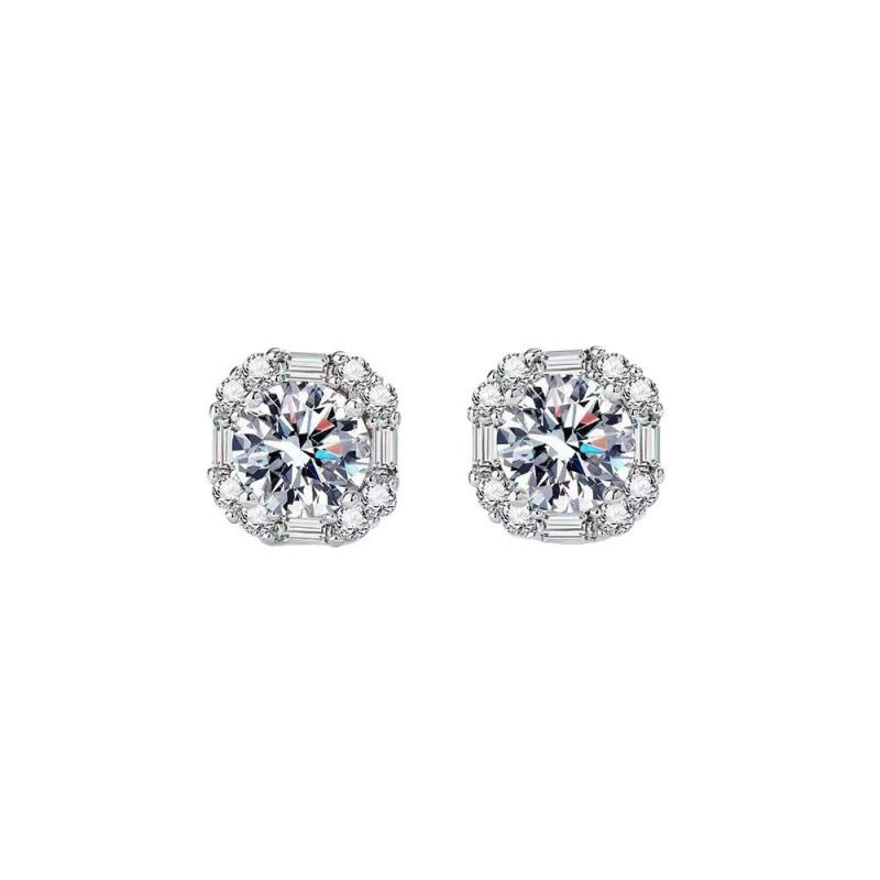 Zircon Sier Needle Love Moissanite Simulation Geometric Earrings