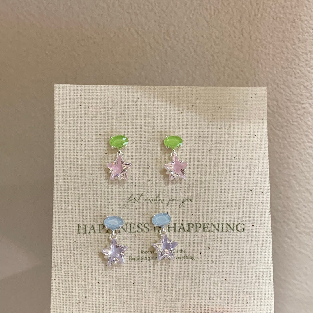 Candy Color Contrast Star Ear Sparking Zirconium Exquisite Stud Earrings