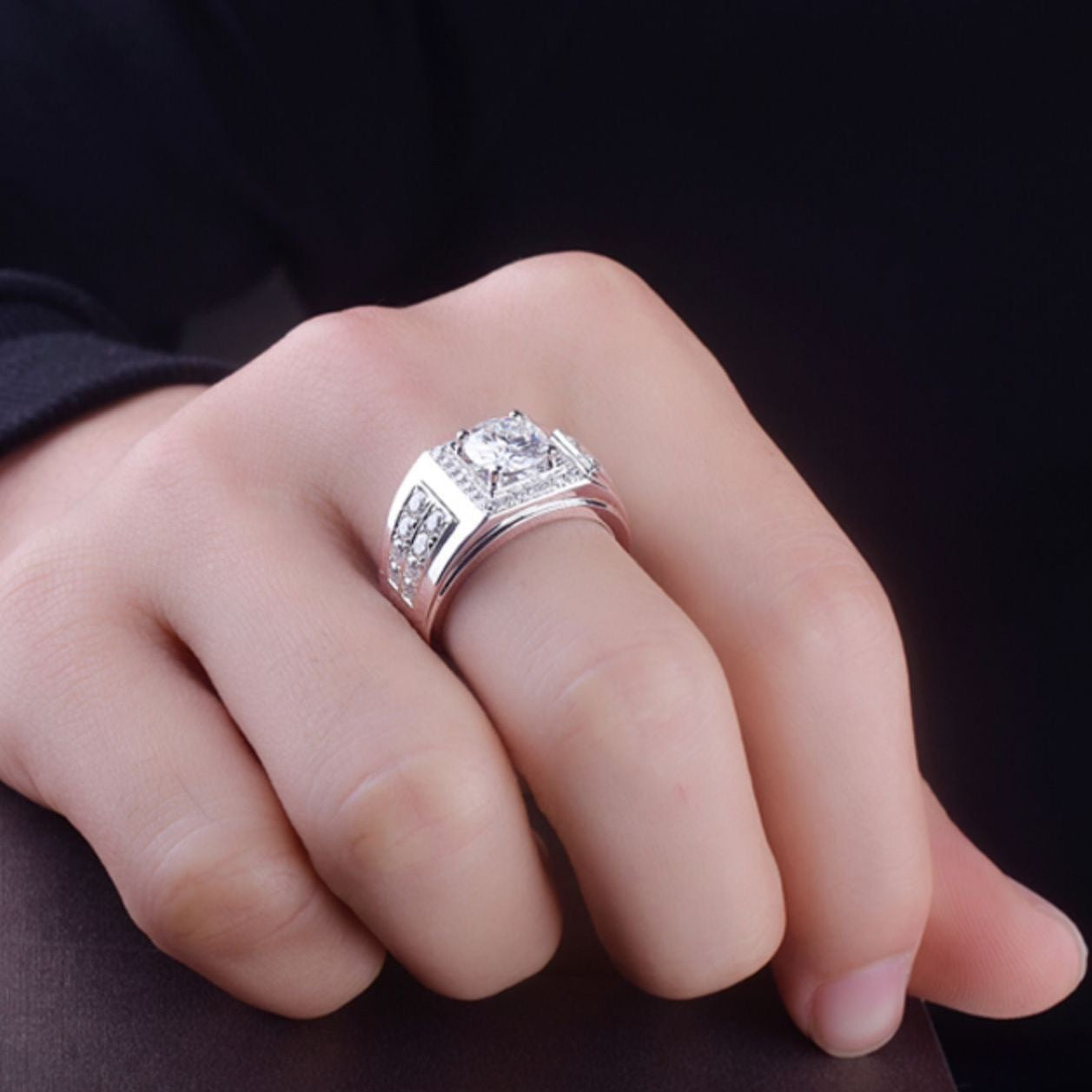 Men's Imitation Moissanite Diamond Domineering Open Adjustable Rings
