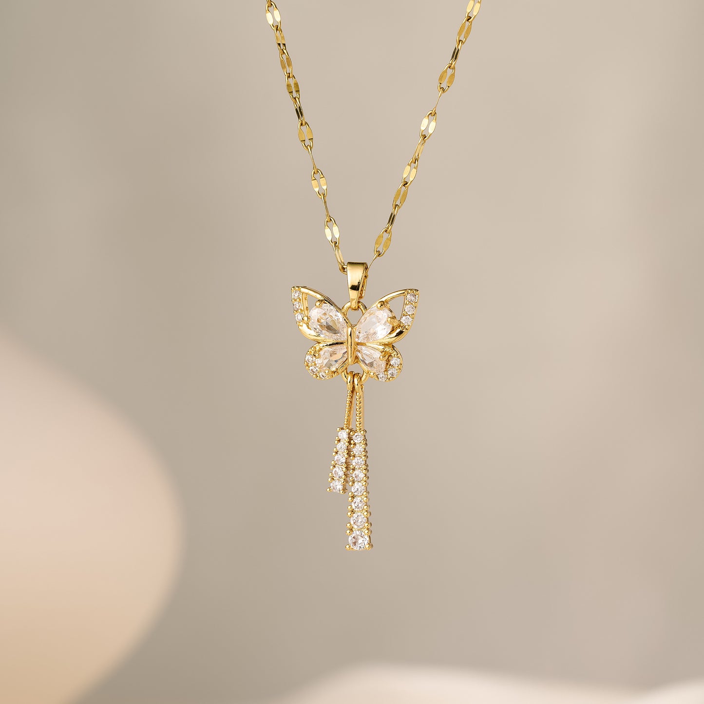 Women's Butterfly Light Luxury Full Rhinestone Tassel Necklace