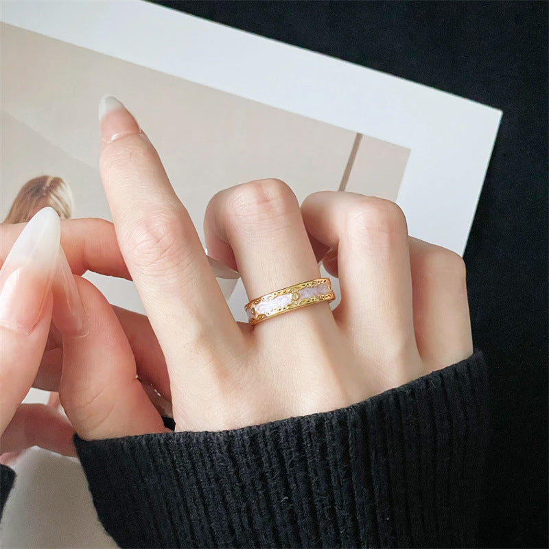 Enamel Open Gold Trim Design Elegant Unique Rings