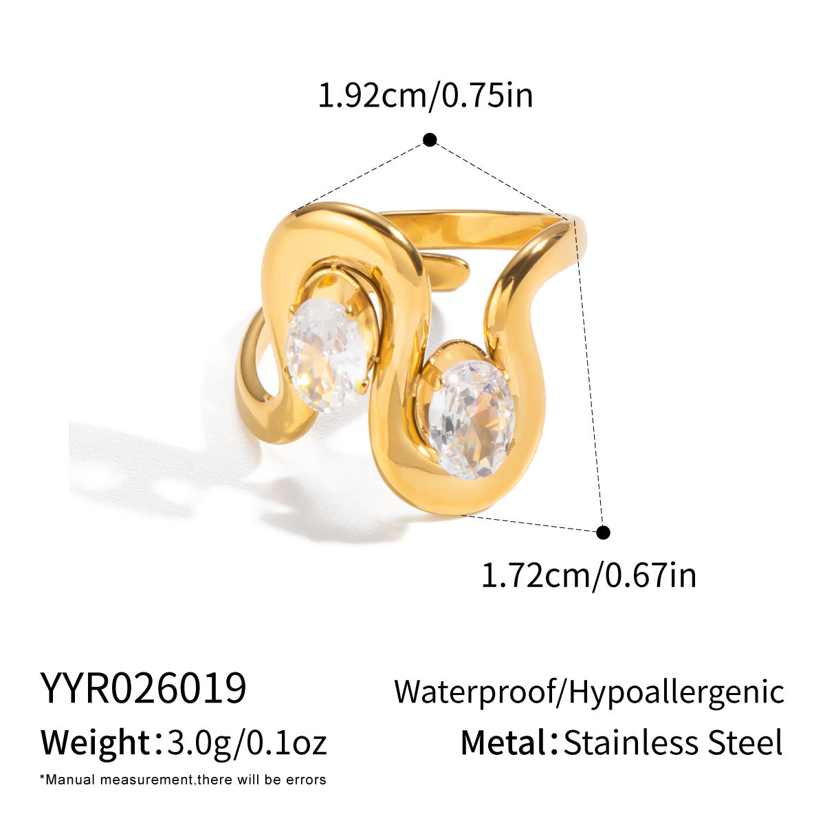 Ling Exaggerated Irregular Geometric Open Vacuum Gold Plating Personality Rings