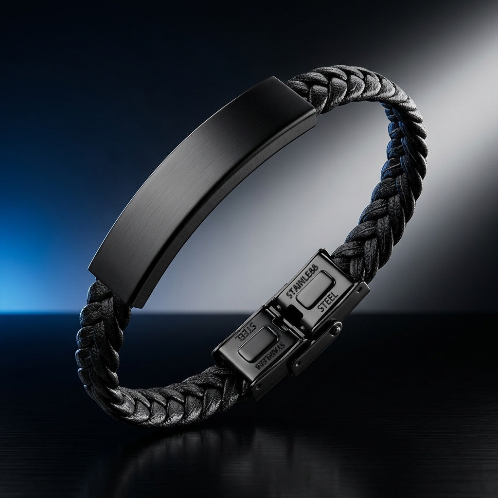 Men's Woven Leather String Titanium Steel Retro High Sense Can Bracelet