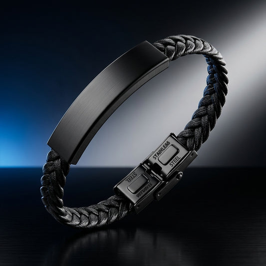Men's Woven Leather String Titanium Steel Retro High Sense Can Bracelet
