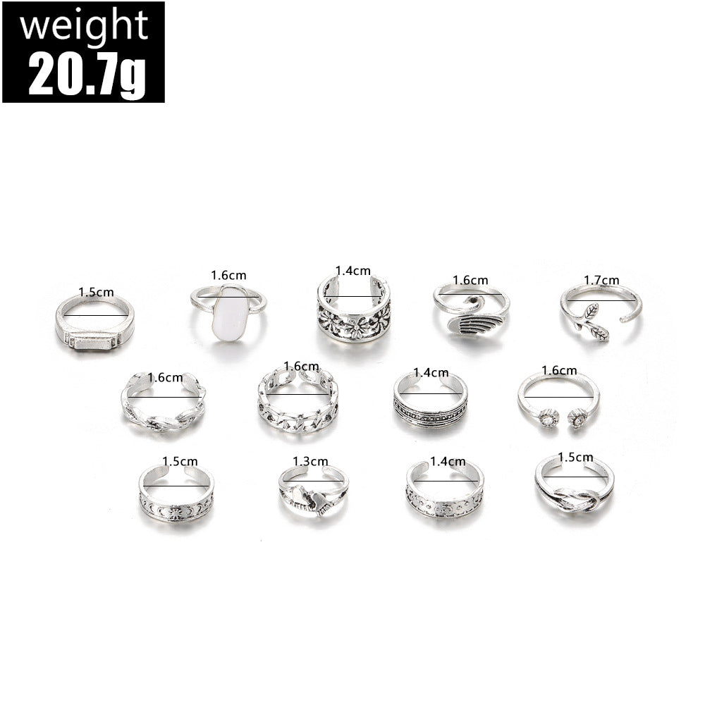 Fishtail Swan Floral Chain Love Moon Pattern Ring