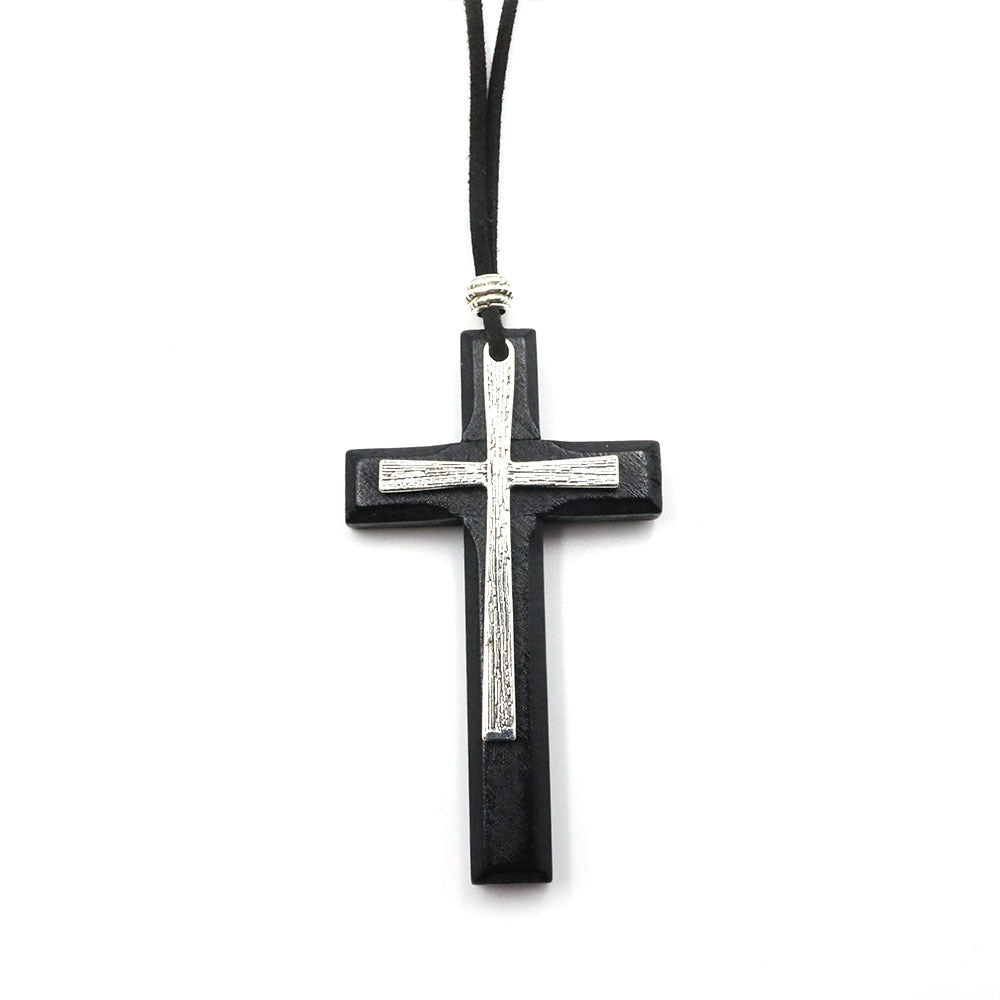 Retro Handmade Alloy Wood Cross Boys Necklace