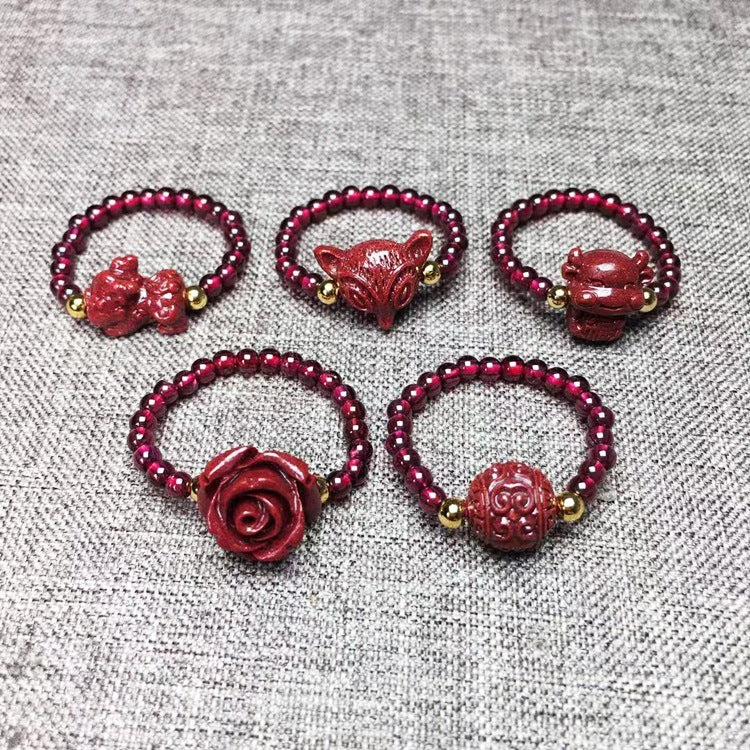 Cinnabar Natural Garnet With Rose Calf Rings