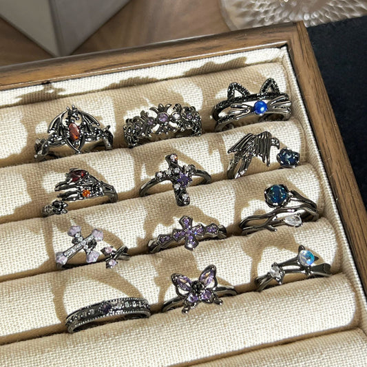 Gothic Style Cross Open-end Personality Sweet Cool Hot Butterfly Dark Ring