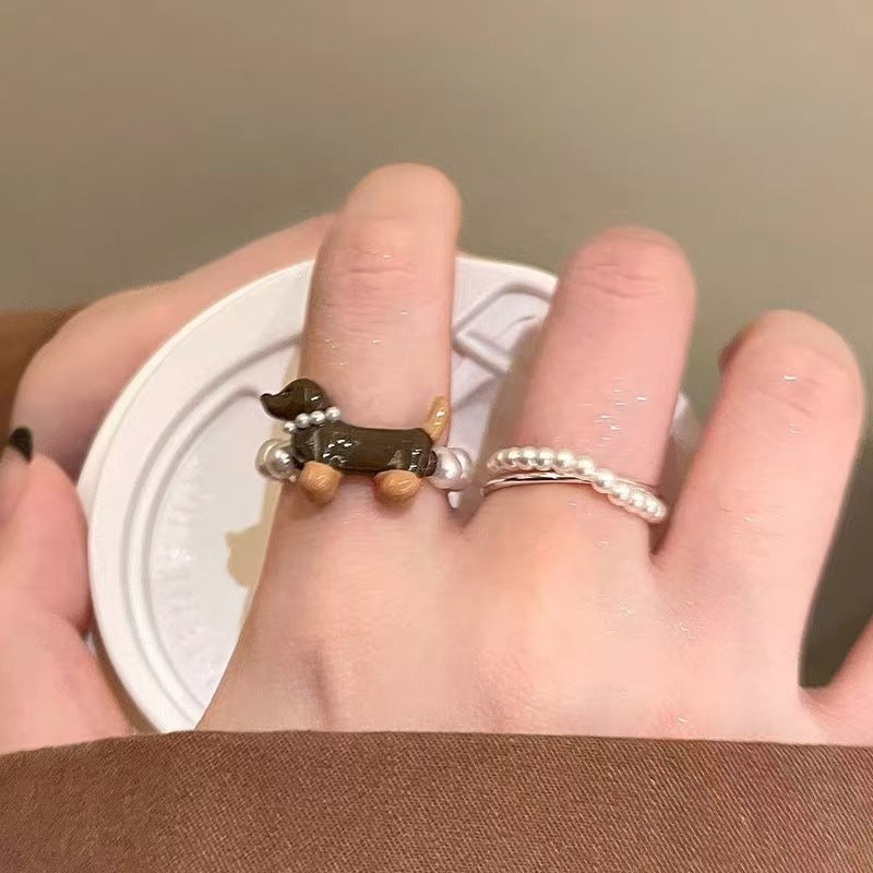 Niche Puppy Female Cute Personality Animal Sausage Ring