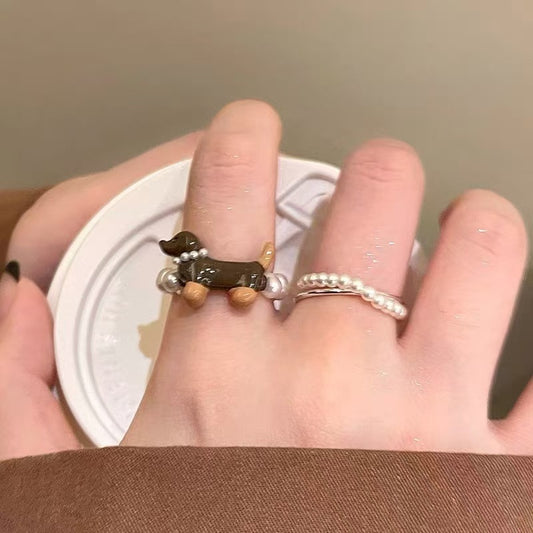 Niche Puppy Female Cute Personality Animal Sausage Ring