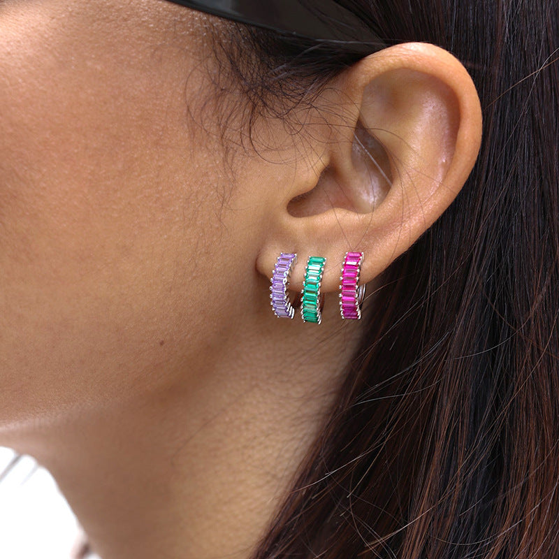 Square Zircon Circle Ear Clip Female Simple Elegant Earrings