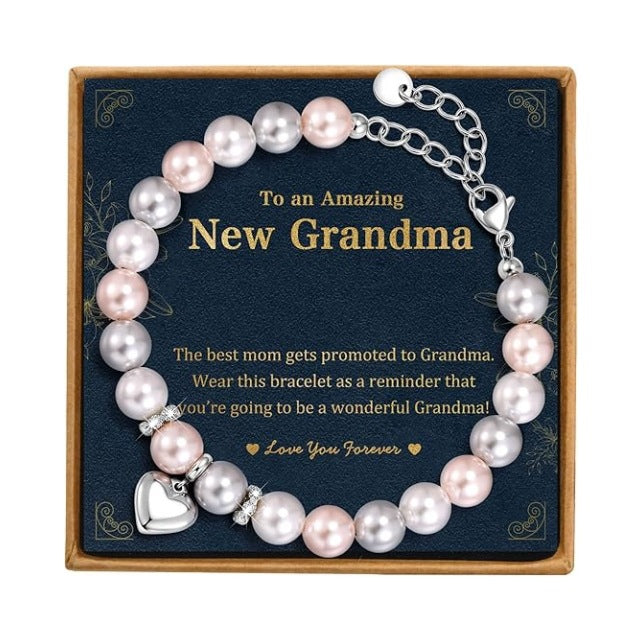 Women's Imitation Pearl Stainless Steel Love Beaded Adjustable Mother's Day Bracelet