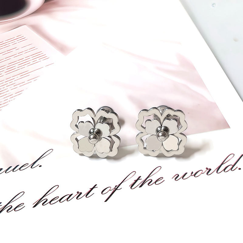 Women's Steel Frosted Gold Clover Lines Rose Temperamental Tassels Stainless Long Ear Line