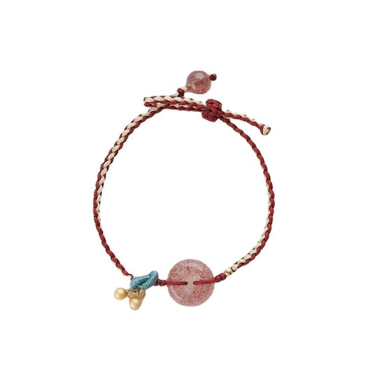 Women's Knot Natural Strawberry Peace Buckle Cherry Carrying Strap Hand-woven Life Bracelet