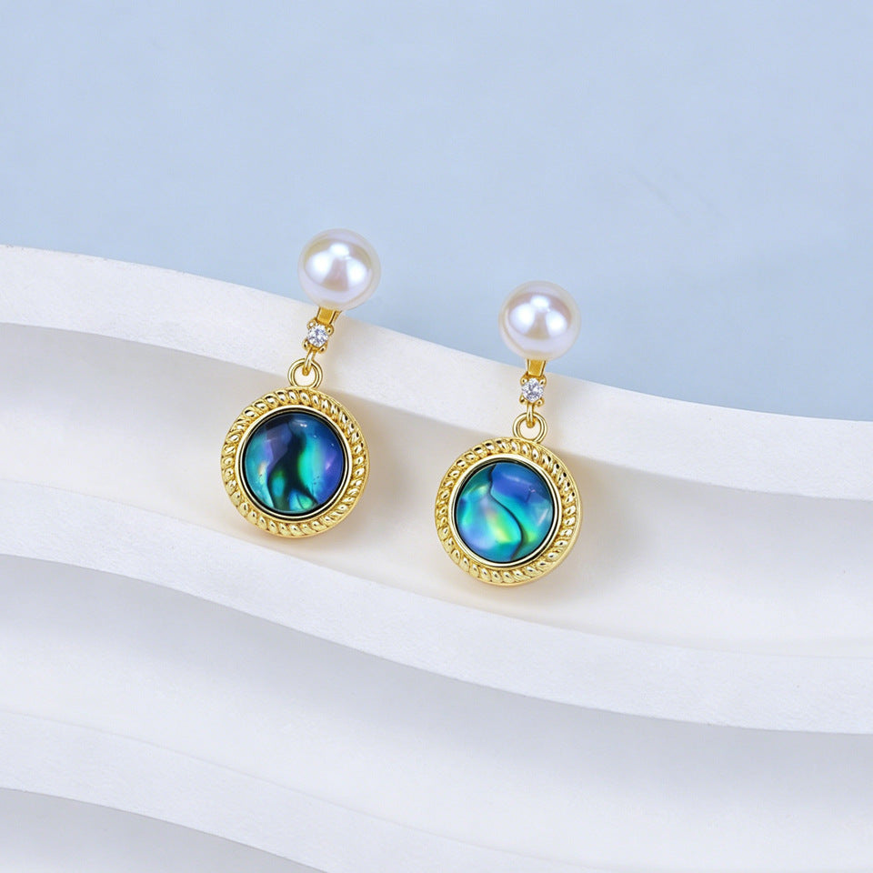 Abalone Natural Freshwater Pearl Ear Eardrops Sier Needle Stud Earrings