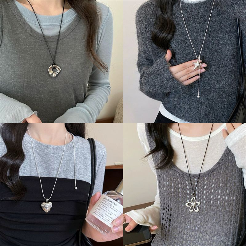 Women's Abstraction Hollow Geometry Wild High-grade Black Leather Necklaces