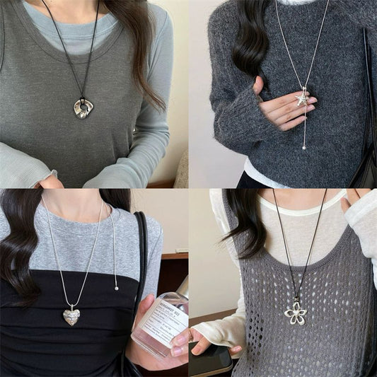 Women's Abstraction Hollow Geometry Wild High-grade Black Leather Necklaces