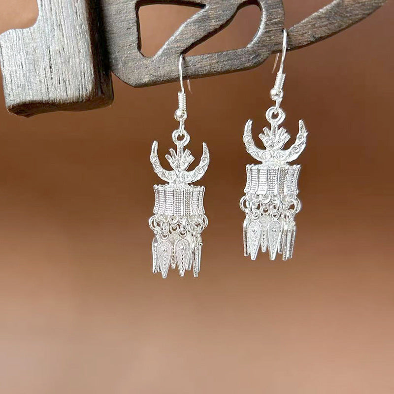 Sier Ethnic Style Peacock Retro Ear Hook Vintage Scenic Spot Earrings