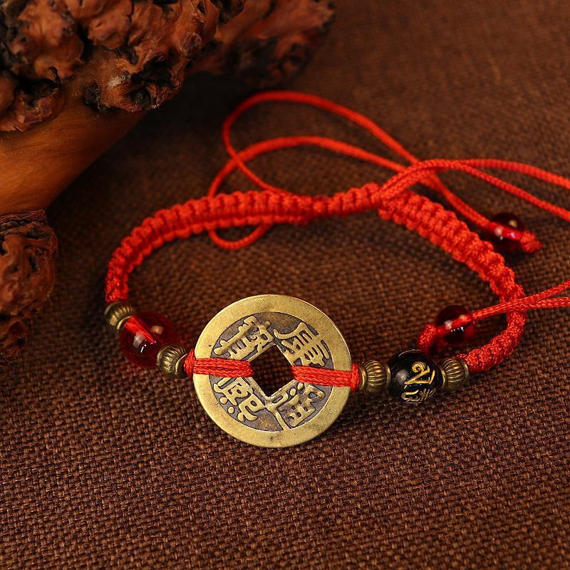 Copper Coin Hand-woven Red Rope Couple Bracelets