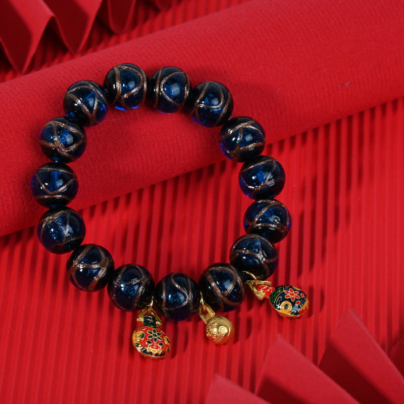 Gray Colored Glaze Chinese Style Colorful Swallowing Gold Bracelet