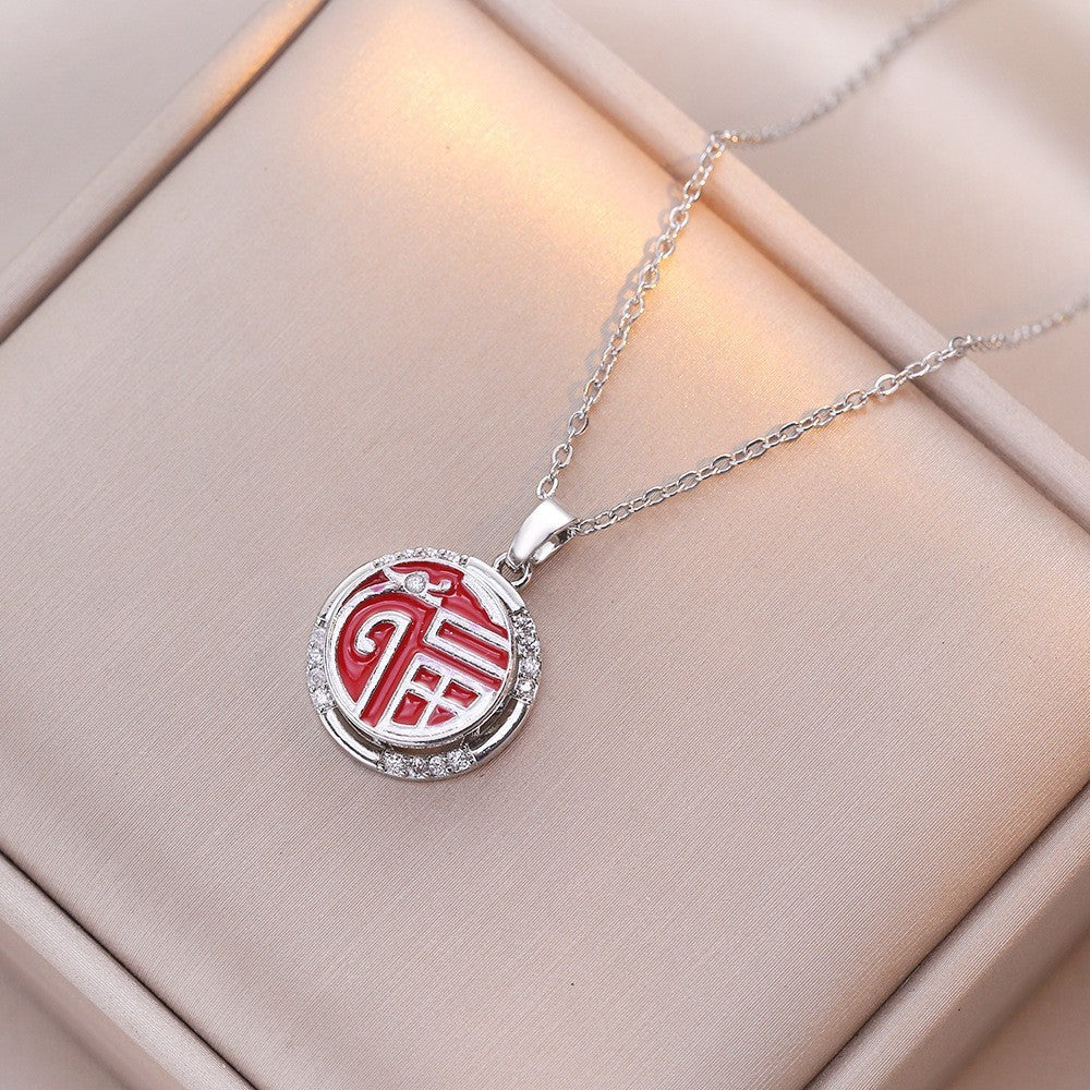 Female Minority Fashion Design Rotating Bauhinia Zircon Flower Necklace