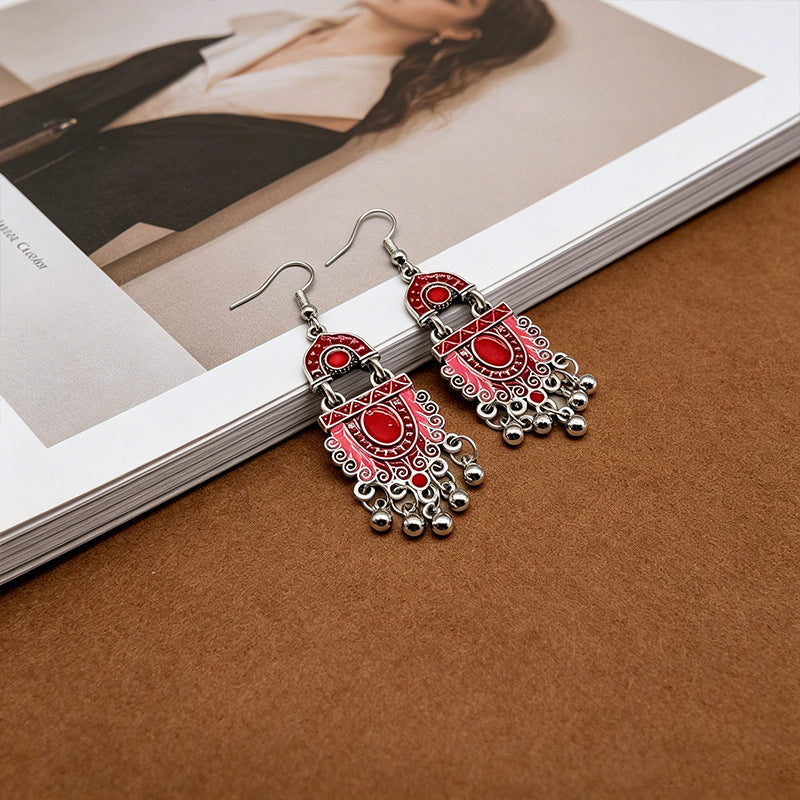 Retro Bohemian Ethnic Style Fashion Drop Oil Creative Water Long Earrings