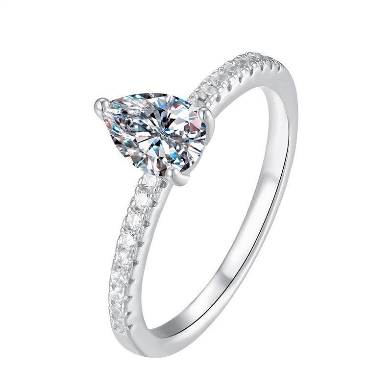 Sterling Sier Moissanite Water Drop Luxury Karat Color Ring