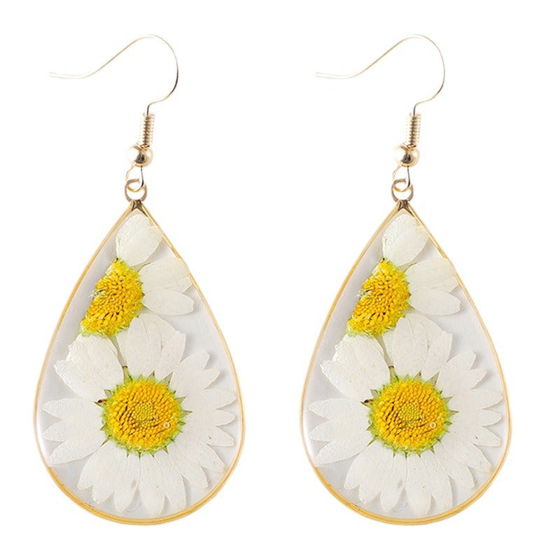 Fashion Personality Sunflower Epoxy Design Dried Flower Earrings
