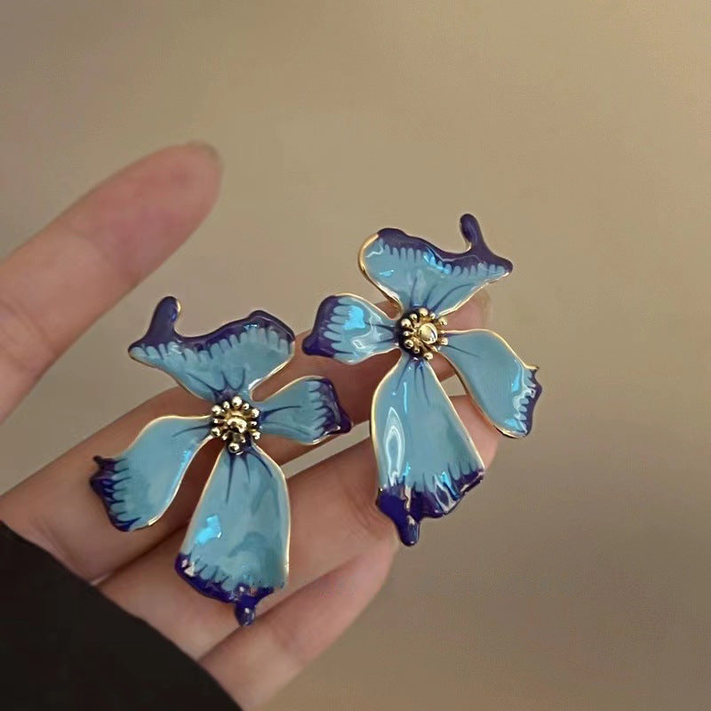 Needle Blue Butterfly Drop Oil Diamond Artistic Temperamental Affordable Earrings