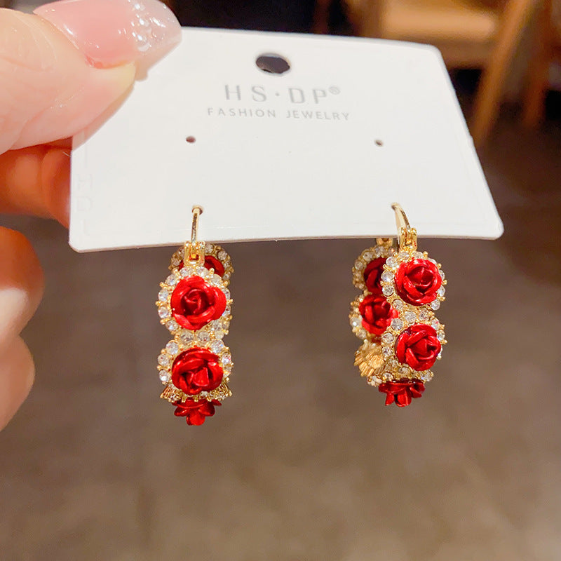 Style Romantic Aura Red Rose Clip Fashionable Stylish High-grade Light Ear Buckle