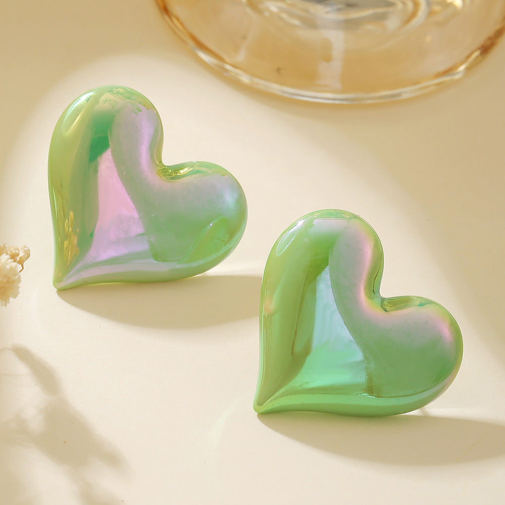 Women's Color Crooked Love Heart Casual Sweet Earrings
