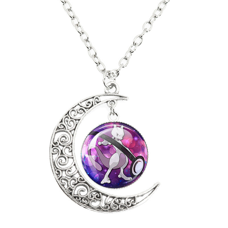 Anime Alloy Moon Time Gem Cabochon Necklaces