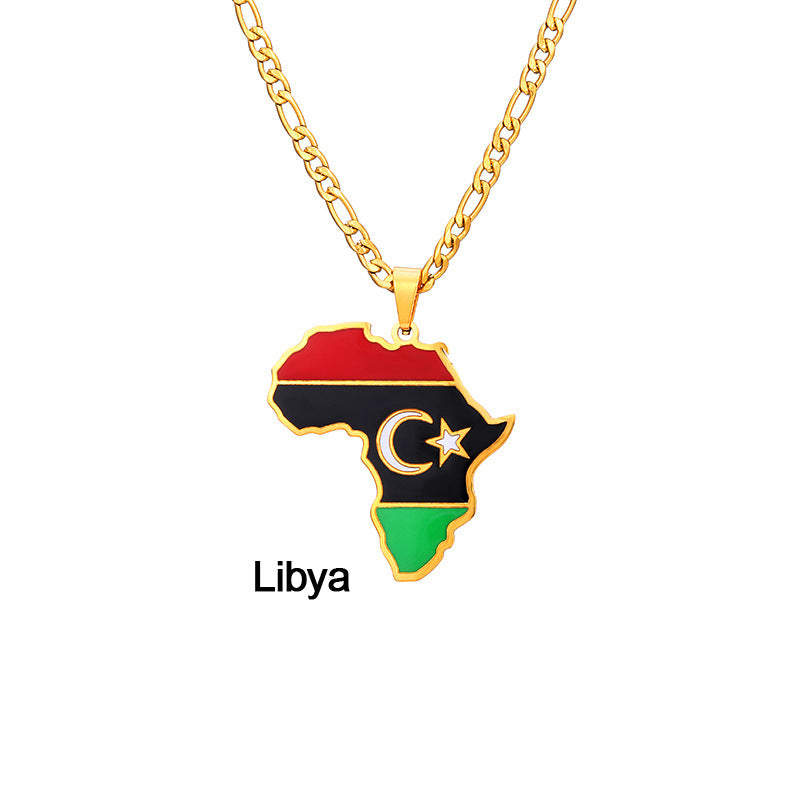 African Drip Oil Stainless Steel Map Geometric Necklace