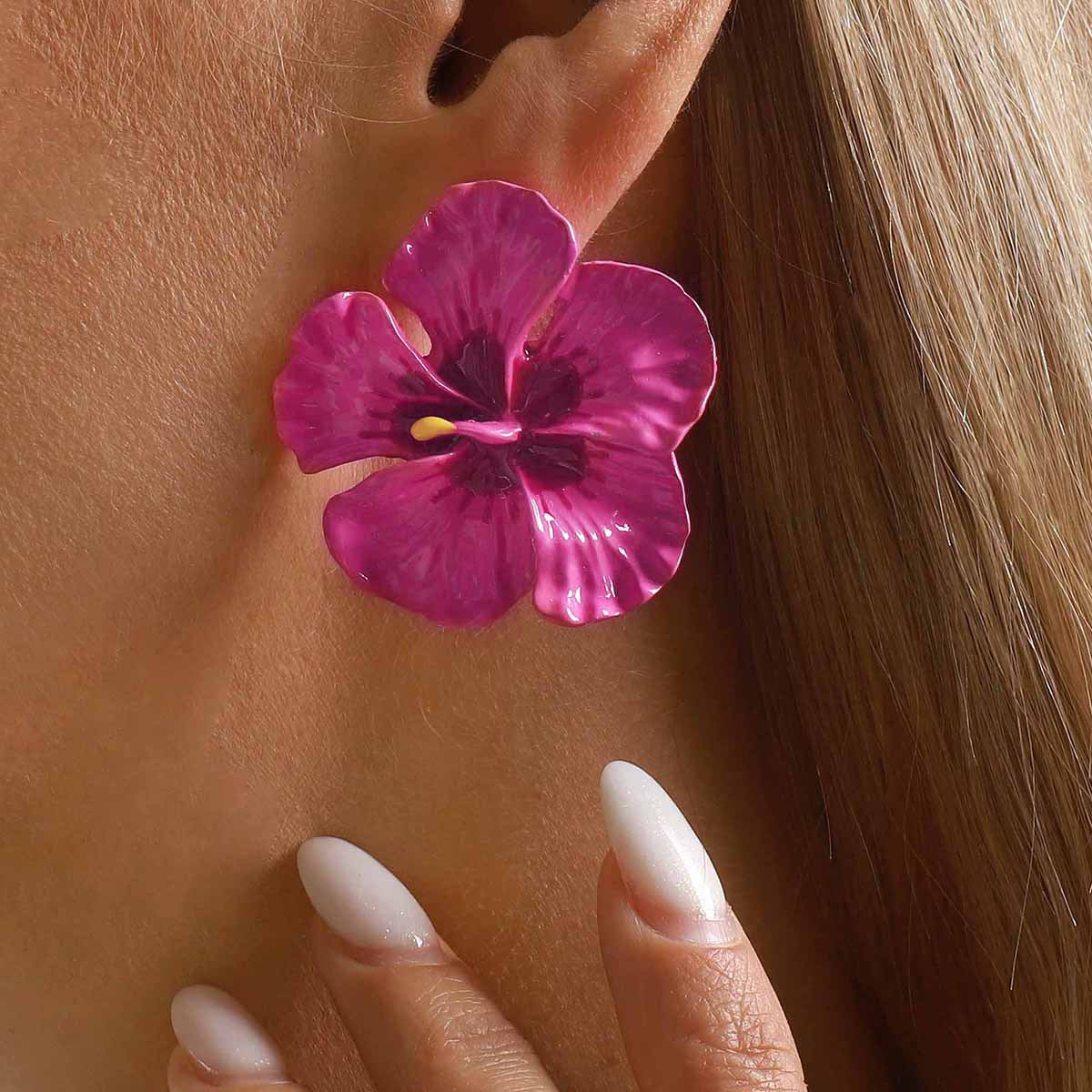Women's Alloy Large Flower Sweet Personality Color Enamel Stud Earrings