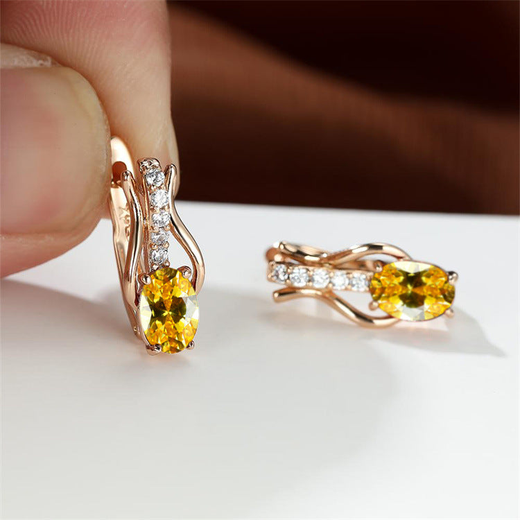 Pomegranate Red Crystal Champagne Gold Ear Clip Earrings