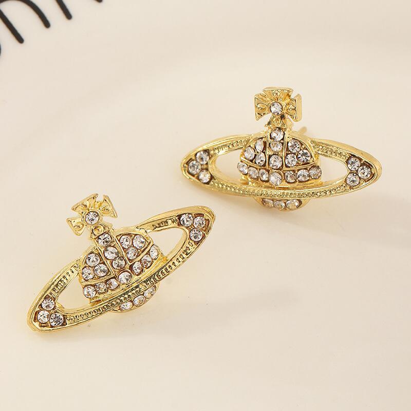 Saturn Planet Simple Fashion Ornament Queen Mother Rhinestone Sier Earrings