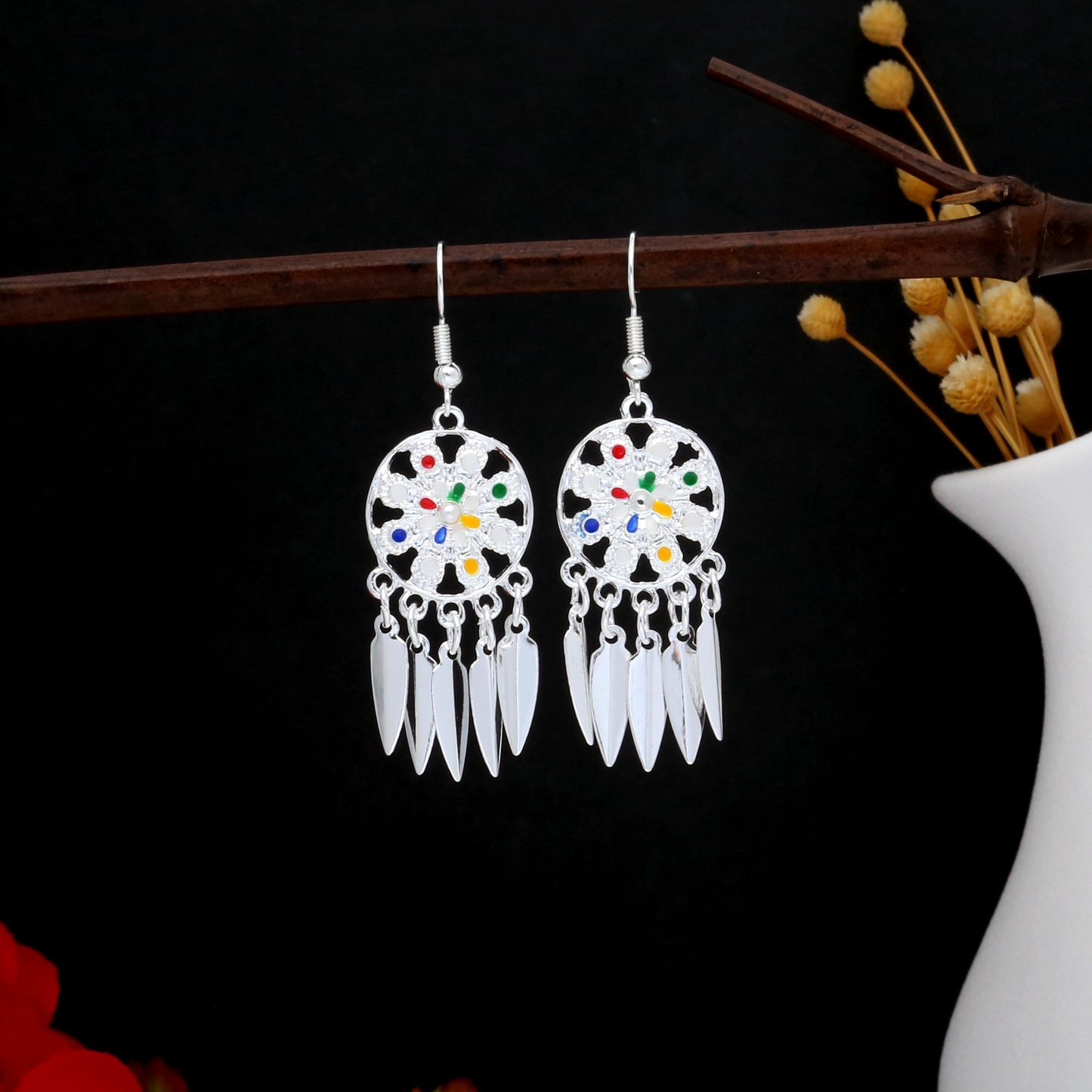 Metal Alloy Retro Ethnic Style Geometric Water Drop Round Bell Earrings