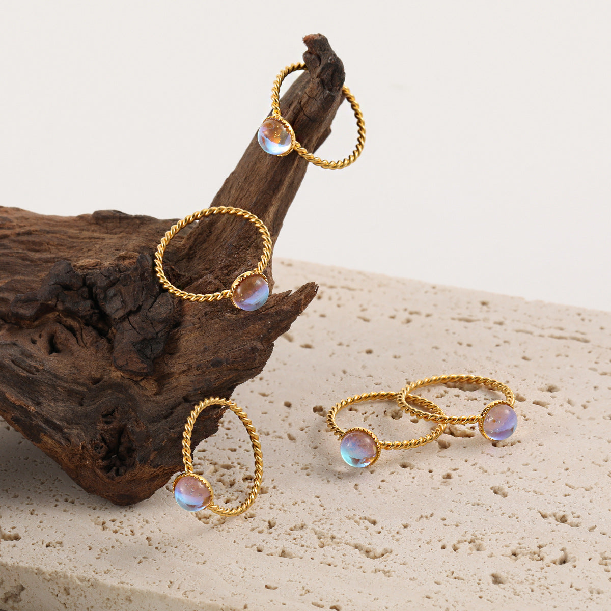 Women's Luxury Fashion Personality Moonstone Twist Titanium Rings