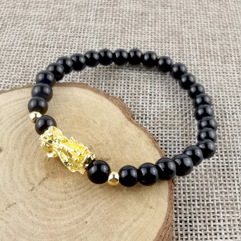 Men's Obsidian Gilt Six Words Mantra Two Yuan Store Bracelet