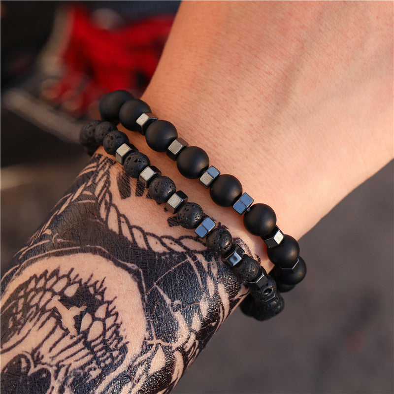 Ornament Black Frosted Stone Lava Mixed Wear Crown Long Bracelets