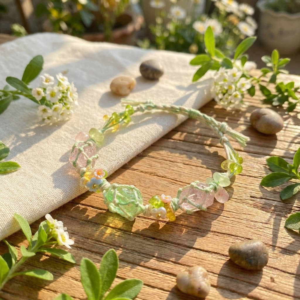 Mori Style Healing Comfortable Braided Chinese Jardin Monet Butterfly Flower Bracelet