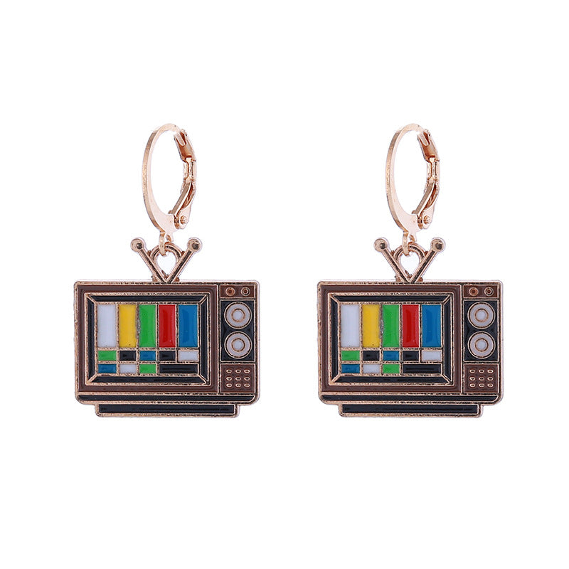 Retro Nostalgic Style Alloy Enamel Bicycle Bus Sewing Machine Tape Earrings