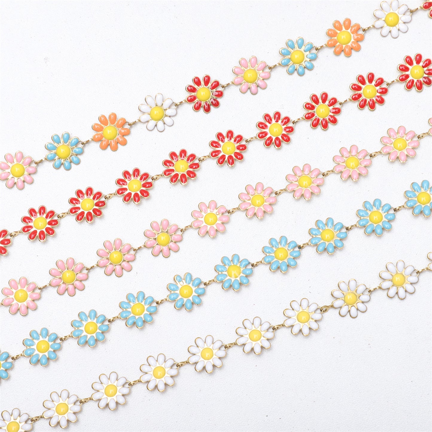 Sunflower Gold Daisy Oil Dripping Stainless Steel Adjustable Girlish Style Bracelet