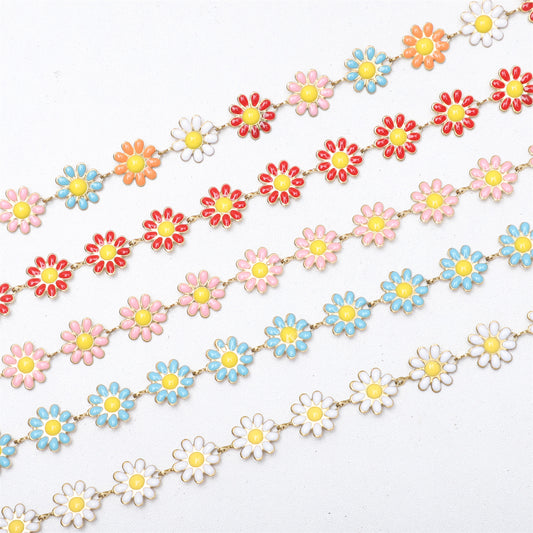 Sunflower Gold Daisy Oil Dripping Stainless Steel Adjustable Girlish Style Bracelet