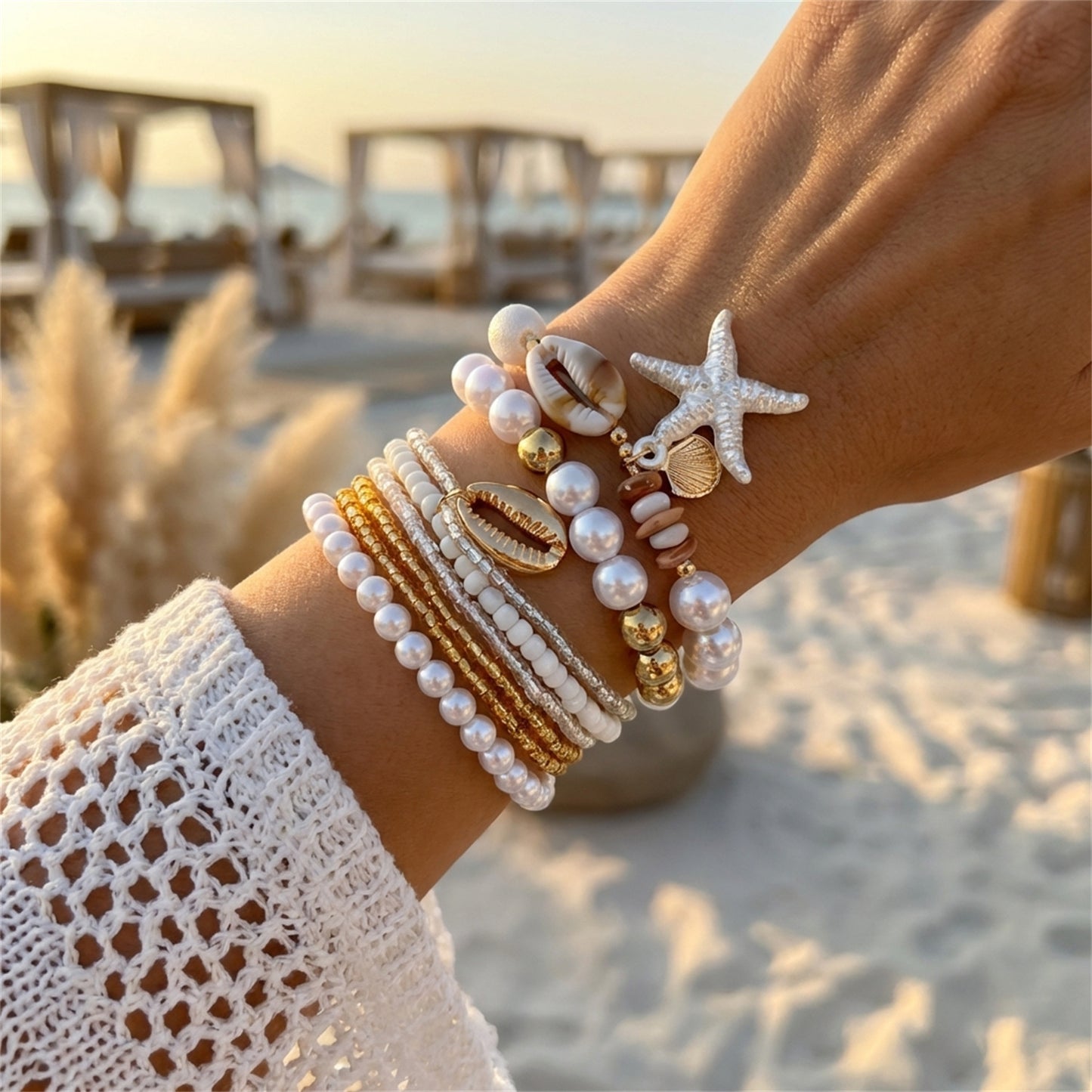 Summer Beach Style Starfish Shell Pearl Bracelet