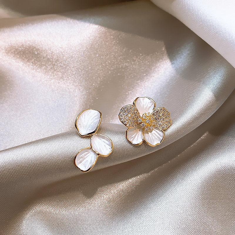 Women's Asymmetric White Camellia Flower For Light Earrings